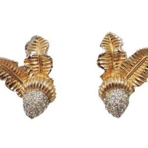 Vintage 1960s Signed Jomaz Joseph Mazer Pave Rhinestone Acorn Clip Earrings
